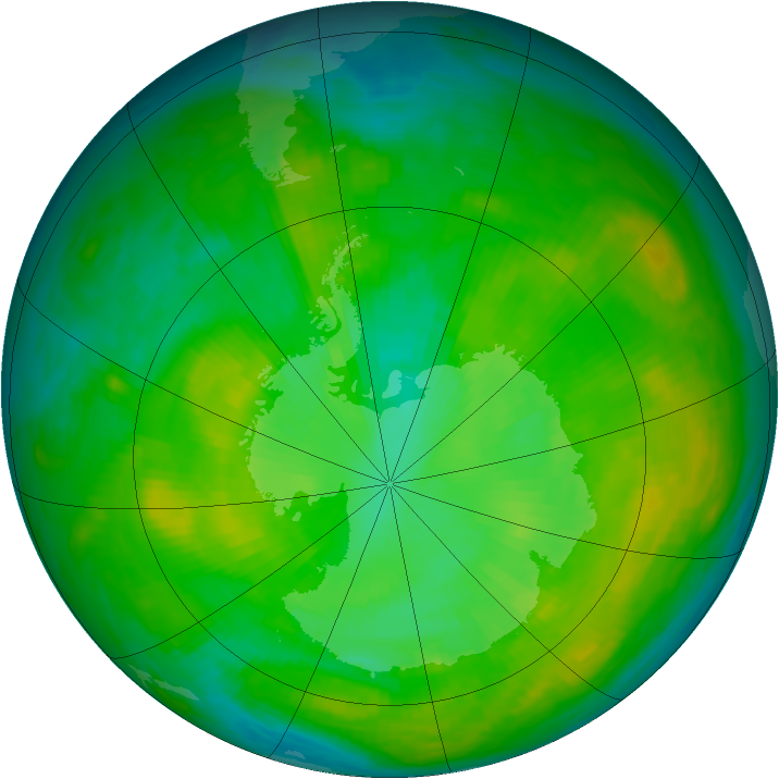 Antarctic ozone map for 31 December 1980